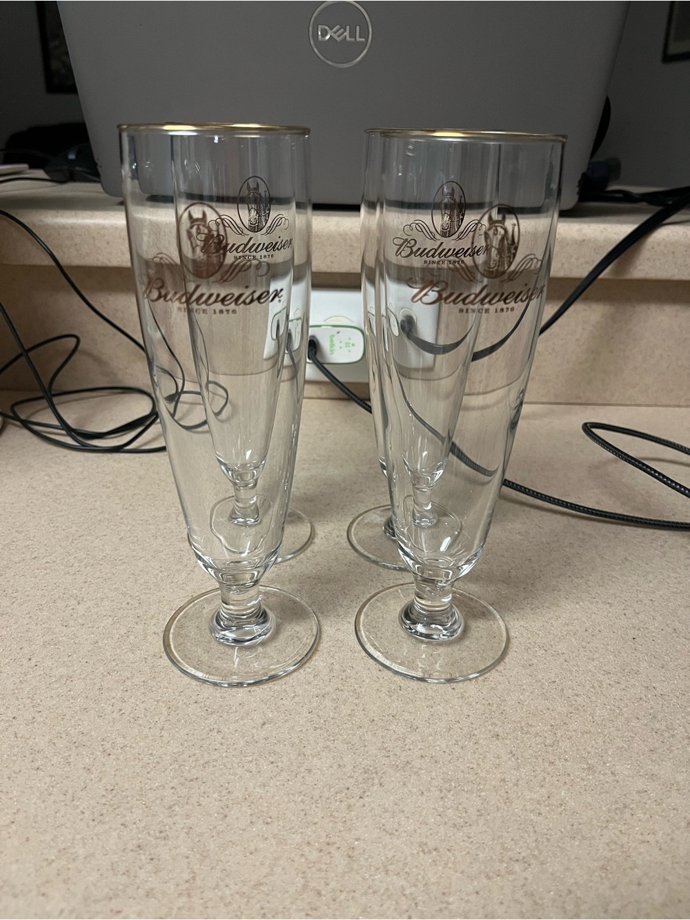 4 x vintage Budweiser Since 1876 Pilsner Beer Flute Glass Gold Rim - Clydesdale